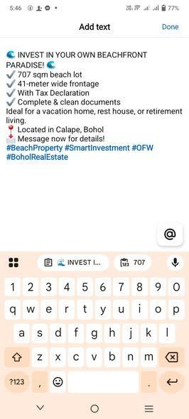 707 sqm Beachfront Land for Sale in Calape, Bohol